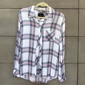 Rails plaid button down white w blue & red medium